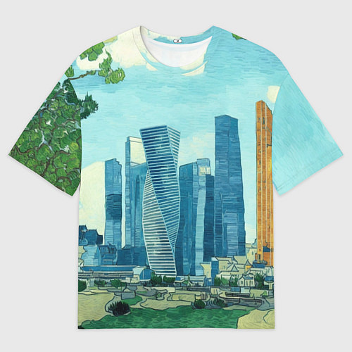 Мужская футболка оверсайз Москва-сити Ван Гог / 3D-принт – фото 1