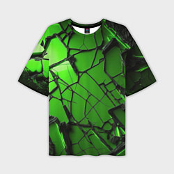 Мужская футболка оверсайз Зеленое треснутое стекло