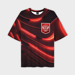 Мужская футболка оверсайз Красный неоновый герб России