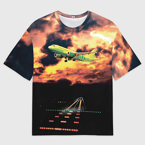 Мужская футболка оверсайз Боинг 737 Суровый закат / 3D-принт – фото 1