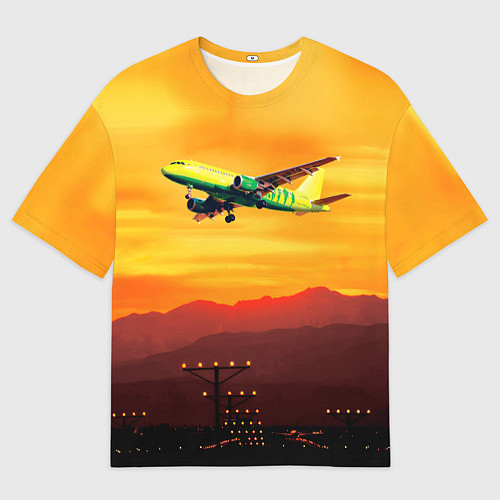 Мужская футболка оверсайз S7 Боинг 737 Оранжевый закат / 3D-принт – фото 1