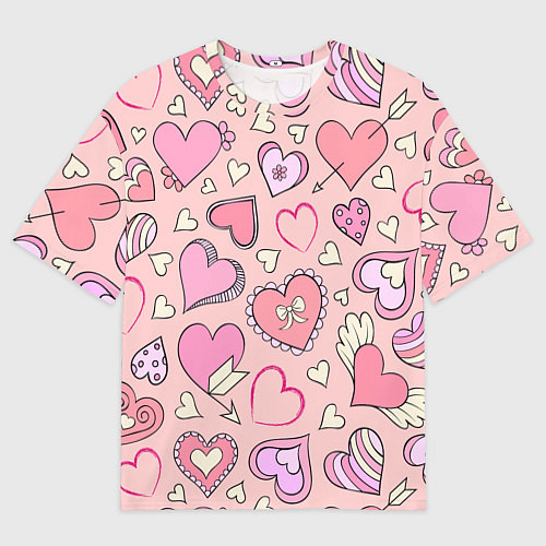 Мужская футболка оверсайз Many many hearts / 3D-принт – фото 1