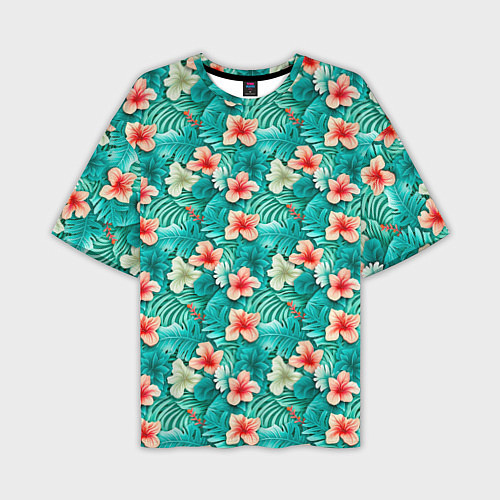 Мужская футболка оверсайз Летние цветочки паттерн / 3D-принт – фото 1