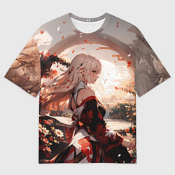 Мужская футболка оверсайз Японская девушка при закате солнца