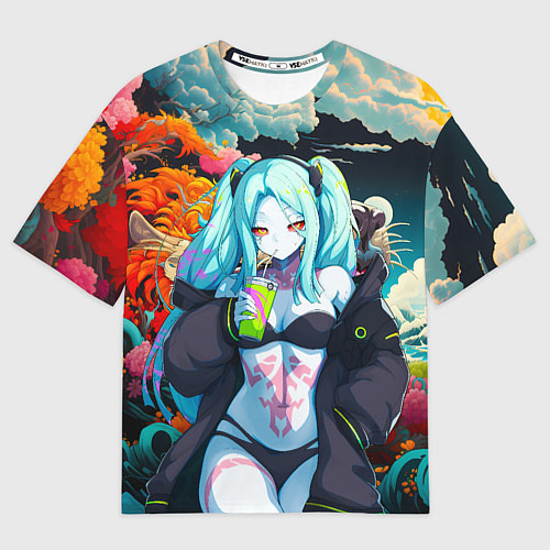 Мужская футболка оверсайз Ребекка и дракон - Киберпанк аниме / 3D-принт – фото 1