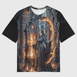 Футболка оверсайз мужская Готическая ведьма и огонь в подземелье, цвет: 3D-принт