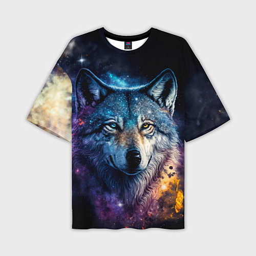 Мужская футболка оверсайз Космический звездный волк / 3D-принт – фото 1