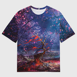 Мужская футболка оверсайз Магический лес при луне
