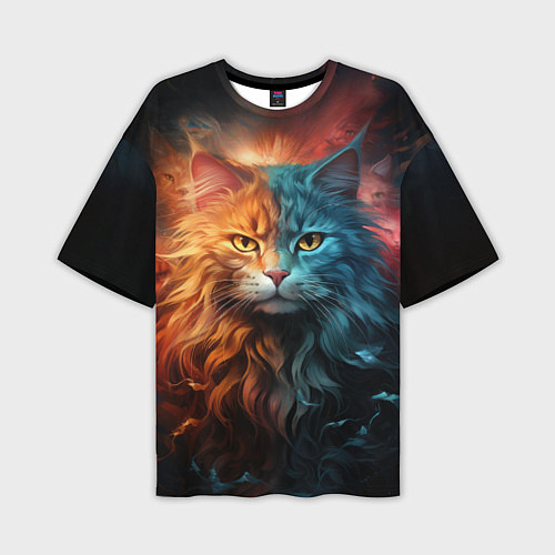 Мужская футболка оверсайз Сердитый котик / 3D-принт – фото 1