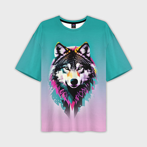 Мужская футболка оверсайз Волчья морда - поп-арт / 3D-принт – фото 1