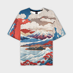 Мужская футболка оверсайз Пейзаж в Японском стиле