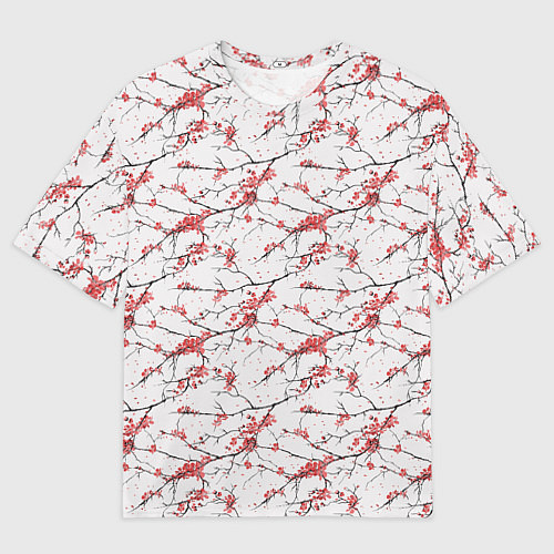 Мужская футболка оверсайз Паттерн веток с цветами сакуры / 3D-принт – фото 1