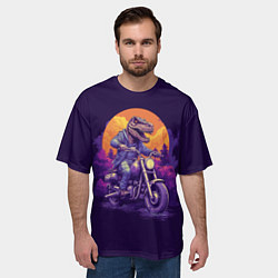 Футболка оверсайз мужская Динозавр на мотоцикле, цвет: 3D-принт — фото 2