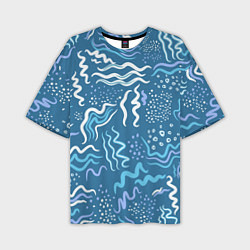 Мужская футболка оверсайз Абстрактные линии на голубом фоне