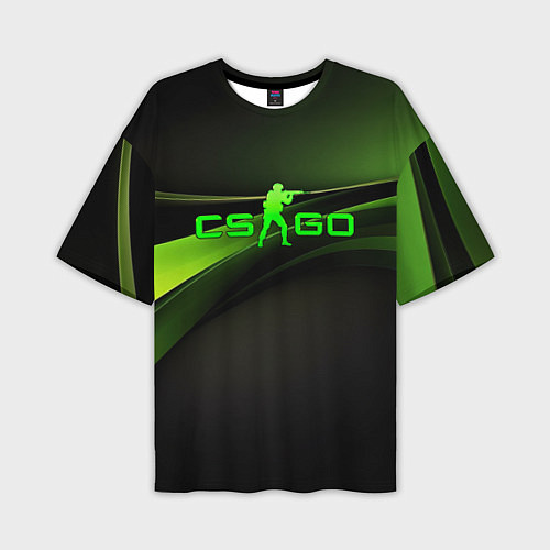 Мужская футболка оверсайз CS GO black green logo / 3D-принт – фото 1