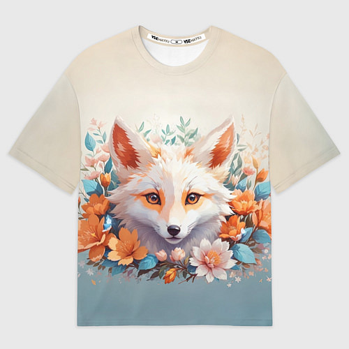 Мужская футболка оверсайз Цветочная лиса / 3D-принт – фото 1