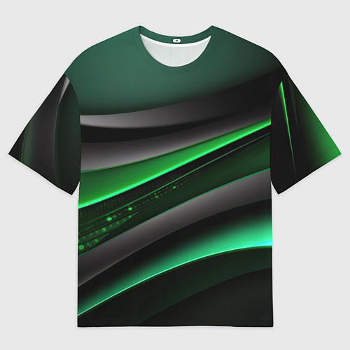 Мужская футболка оверсайз Black green line / 3D-принт – фото 1