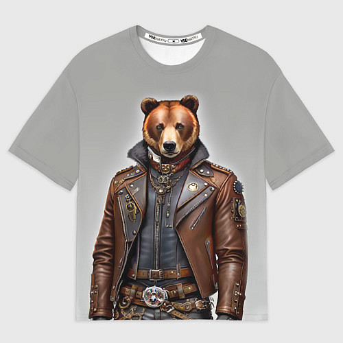 Мужская футболка оверсайз Cool bear - steampunk - neural network / 3D-принт – фото 1