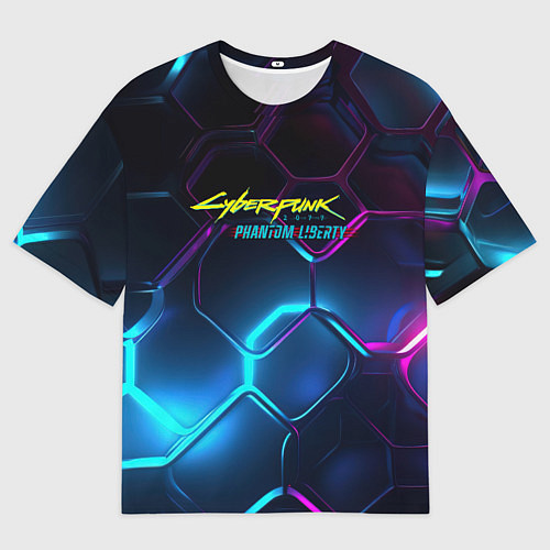 Мужская футболка оверсайз Neon cyberpunk logo / 3D-принт – фото 1