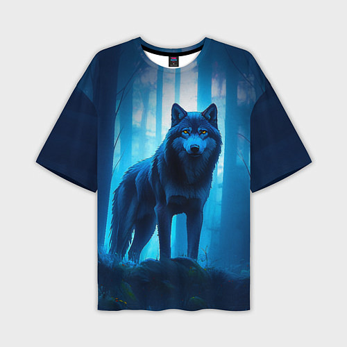 Мужская футболка оверсайз Волк в ночном лесу / 3D-принт – фото 1