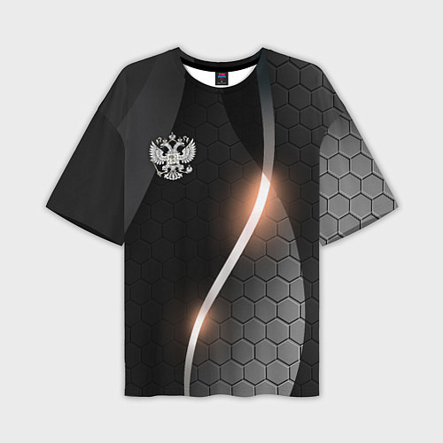 Мужская футболка оверсайз Герб России на темном фоне / 3D-принт – фото 1