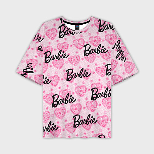 Мужская футболка оверсайз Логотип Барби и розовое кружево / 3D-принт – фото 1
