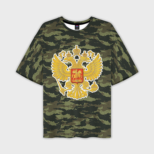 Мужская футболка оверсайз Россия - герб и камуфляж / 3D-принт – фото 1