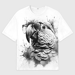 Мужская футболка оверсайз Попугай ара в старинных очках