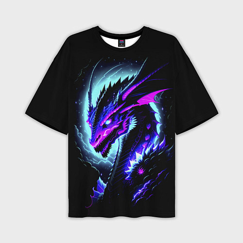 Мужская футболка оверсайз Морда дракона - неоновое свечение / 3D-принт – фото 1