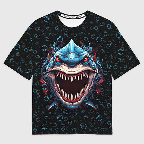 Мужская футболка оверсайз Evil shark / 3D-принт – фото 1