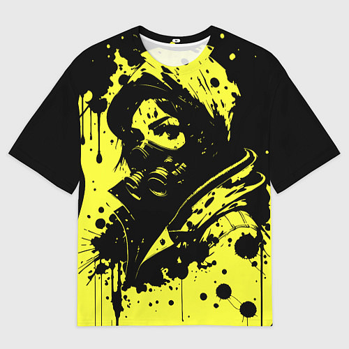Мужская футболка оверсайз Девушка в респираторе и кляксы чернил / 3D-принт – фото 1