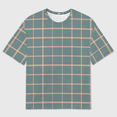 Мужская футболка оверсайз Клетка сер-зелёный / 3D-принт – фото 1