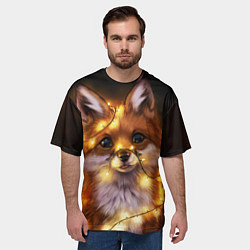 Футболка оверсайз мужская Лисенок в гирлянде, цвет: 3D-принт — фото 2