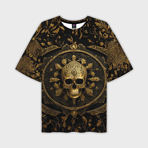 Мужская футболка оверсайз Золотой череп с узорами / 3D-принт – фото 1