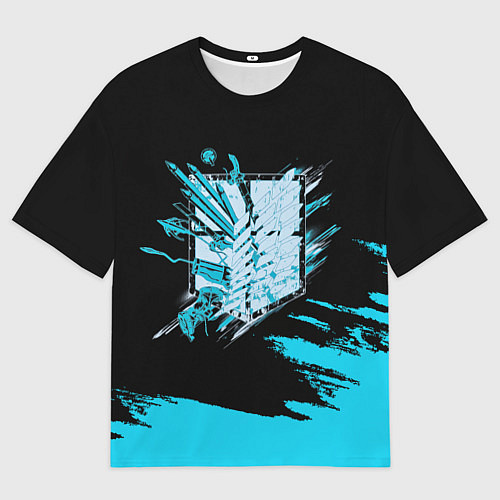 Мужская футболка оверсайз Логотип Атака Титанов голубой / 3D-принт – фото 1