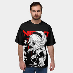 Футболка оверсайз мужская Nier automata - черный и красный, цвет: 3D-принт — фото 2