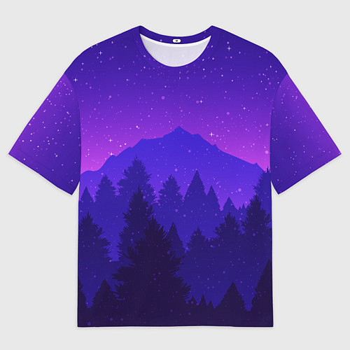 Мужская футболка оверсайз Рассвет в хвойном лесу / 3D-принт – фото 1