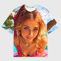 Мужская футболка оверсайз Девушка на курорте у бассейна