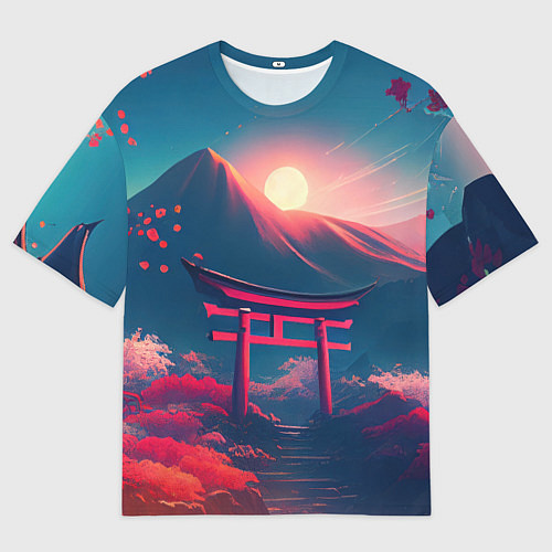 Мужская футболка оверсайз Japan gate drawing / 3D-принт – фото 1