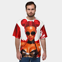 Футболка оверсайз мужская Девушка афро в очках и красных перьях, цвет: 3D-принт — фото 2