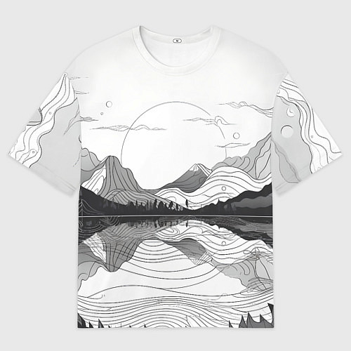 Мужская футболка оверсайз Минималистичный пейзаж чб / 3D-принт – фото 1