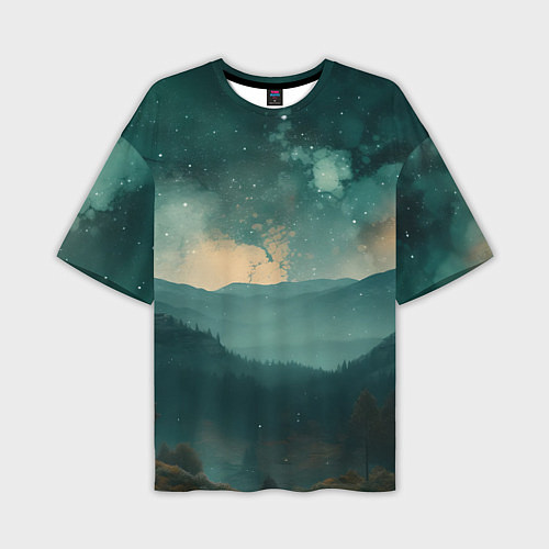 Мужская футболка оверсайз Космическая ночь в горах / 3D-принт – фото 1