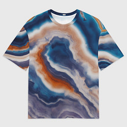 Мужская футболка оверсайз Текстура агата сине-оранжевая