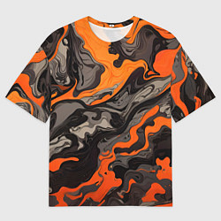 Футболка оверсайз мужская Оранжево-черный камуфляж, цвет: 3D-принт