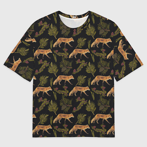 Мужская футболка оверсайз Лиса и хвоя / 3D-принт – фото 1