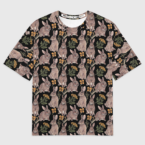 Мужская футболка оверсайз Зайцы и пижма / 3D-принт – фото 1