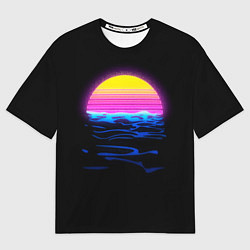 Мужская футболка оверсайз Неоновый закат - гранж