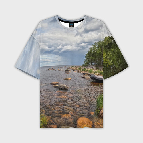 Мужская футболка оверсайз Лодка на Ладоге / 3D-принт – фото 1