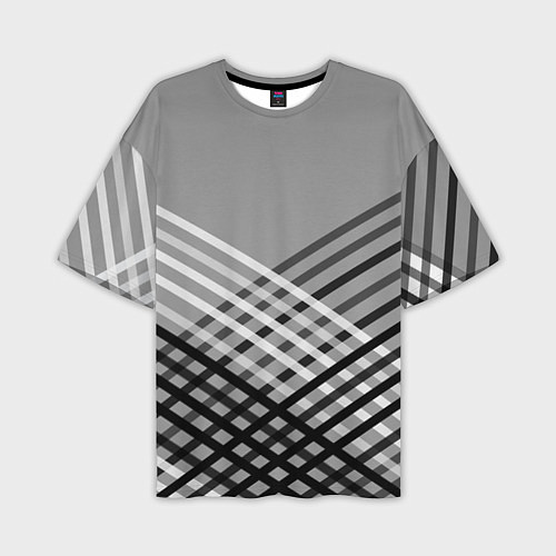 Мужская футболка оверсайз Косые черно-белые полосы на сером / 3D-принт – фото 1