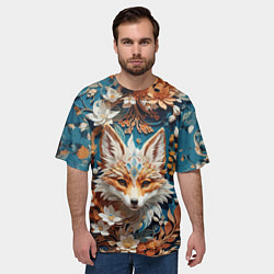 Футболка оверсайз мужская Магический лисёнок в цветах, цвет: 3D-принт — фото 2